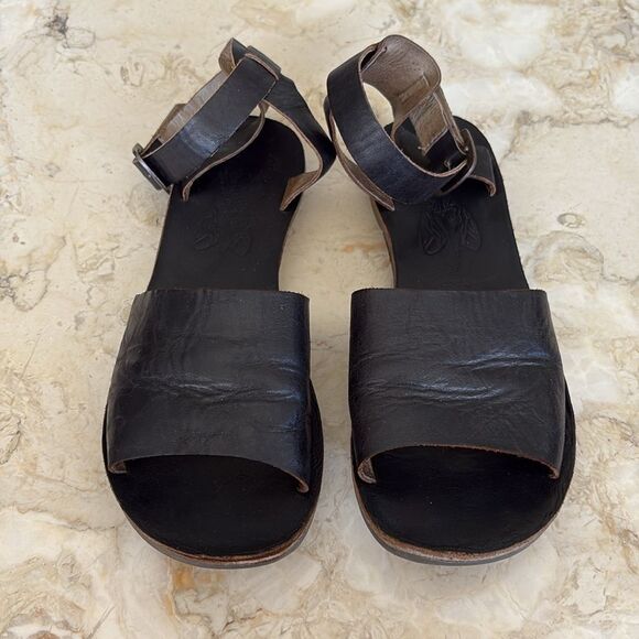 Fly London Black Leather Ankle Strap Sandals - Picture 7 of 13